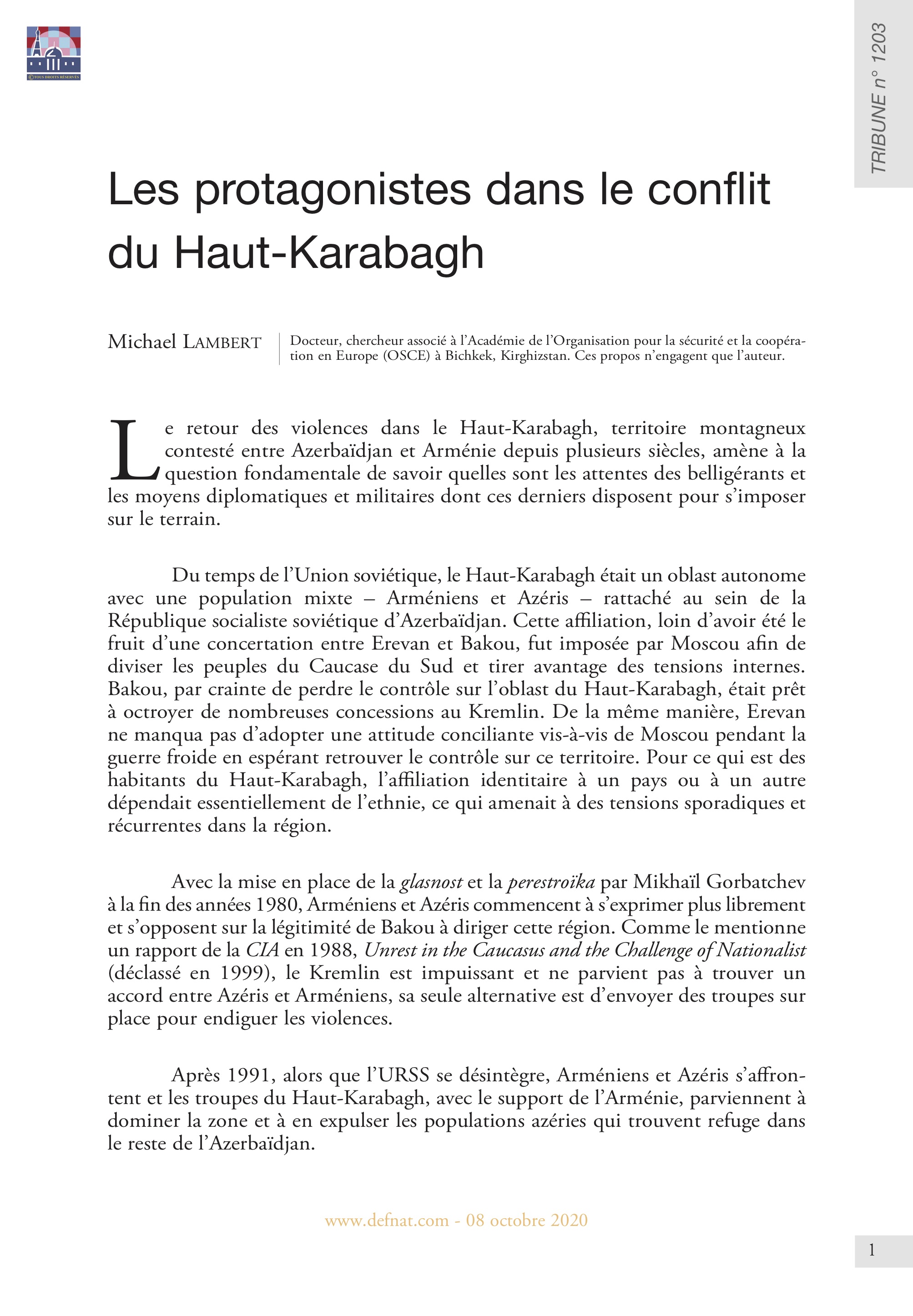 Les protagonistes dans le conflit du Haut-Karabagh (T 1203)
